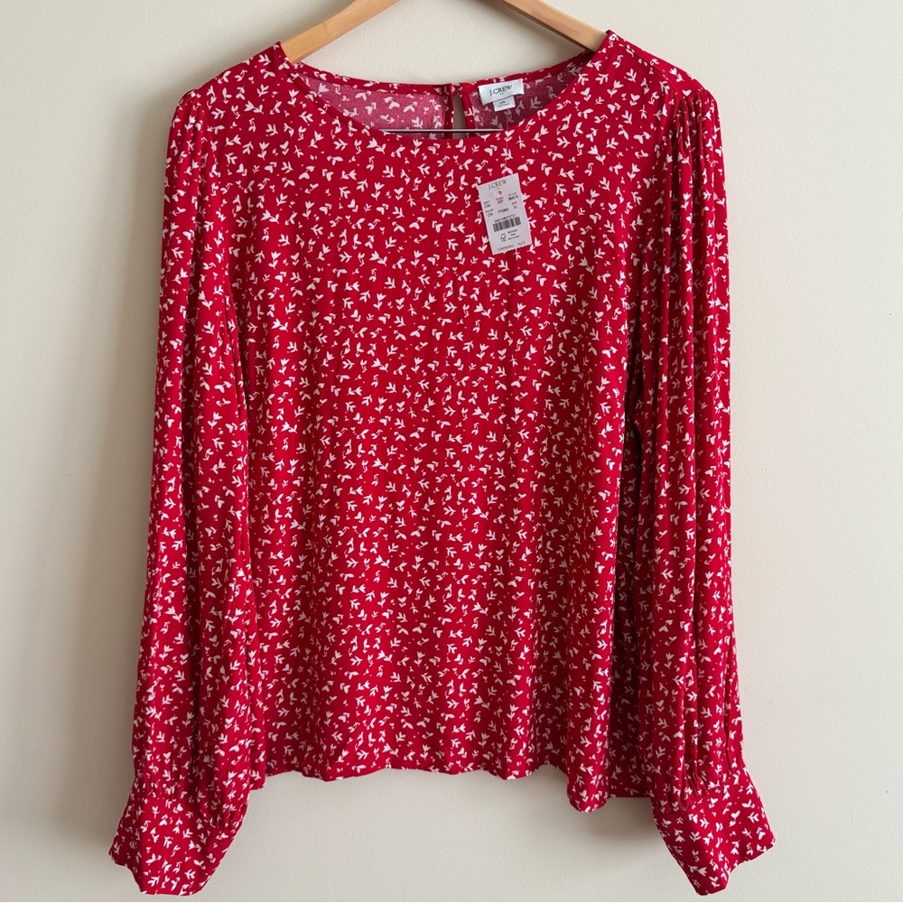 NWT J.Crew Factory Red Floral Ditsy Long Sleeve Blouse XL